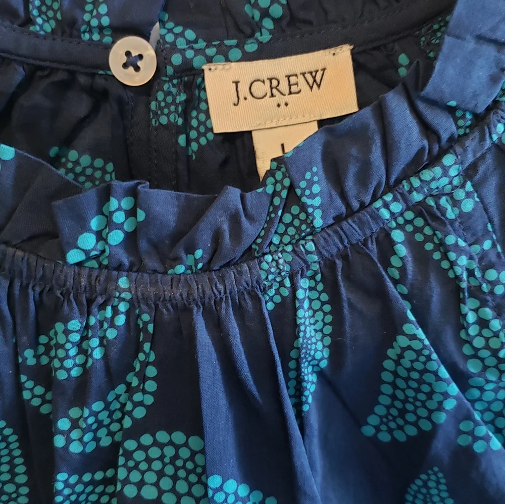 J. Crew Blue and Teal Leaf Pattern Blouse